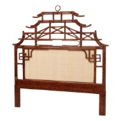 bali & pari Tamiko Marbled Tortoise Rattan Freestanding Headboard - Pagoda Inspired Standalone Headboard with Handwoven Panel, Queen